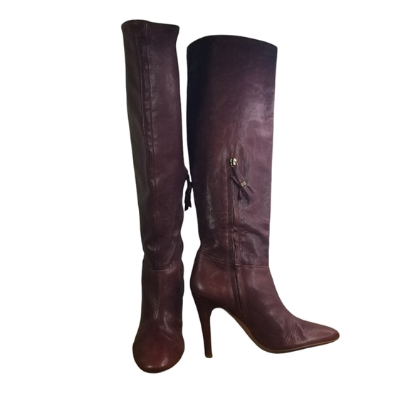 Rebecca Taylor Gemma burgundy wine leather tall heel knee...